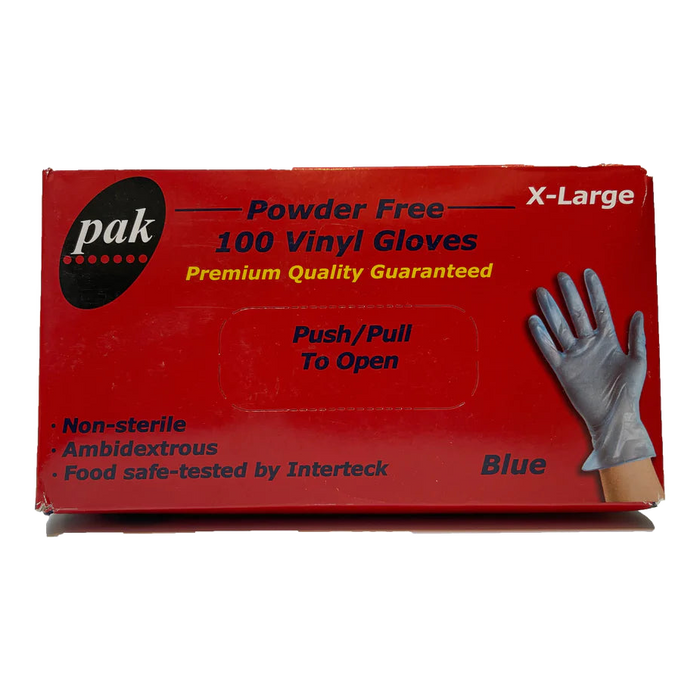 PAK POWDER-FREE VINYL BLUE GLOVES - CARTON