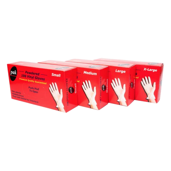 PAK POWDER FREE VINYL CLEAR GLOVES- SMALL-CARTON