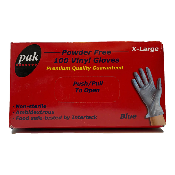 PAK POWDER-FREE VINYL BLUE GLOVES - CARTON