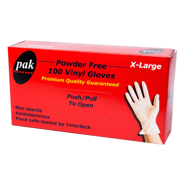 PAK POWDER FREE VINYL CLEAR GLOVES- EXTRA LARGE-CARTON